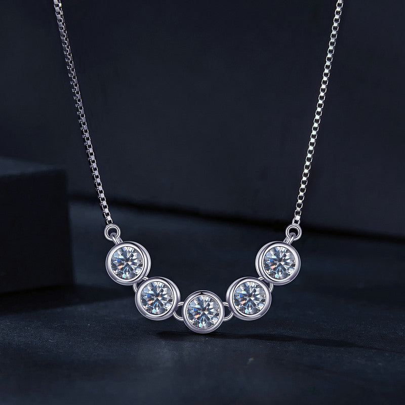 5 Round Diamond Moissanite Bezel Necklace 0.3CT D Color VVS1 EX - Aspect Jewellery