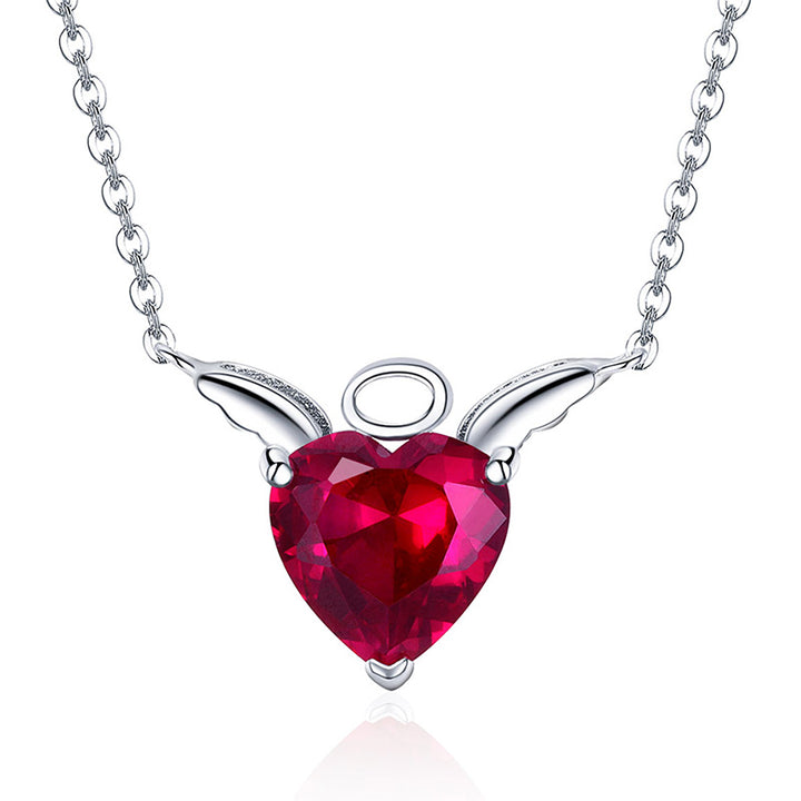 Angel Red Heart Necklace in 925 Sterling Silver - Aspect Jewellery