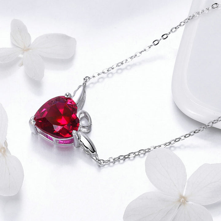 Angel Red Heart Necklace in 925 Sterling Silver - Aspect Jewellery