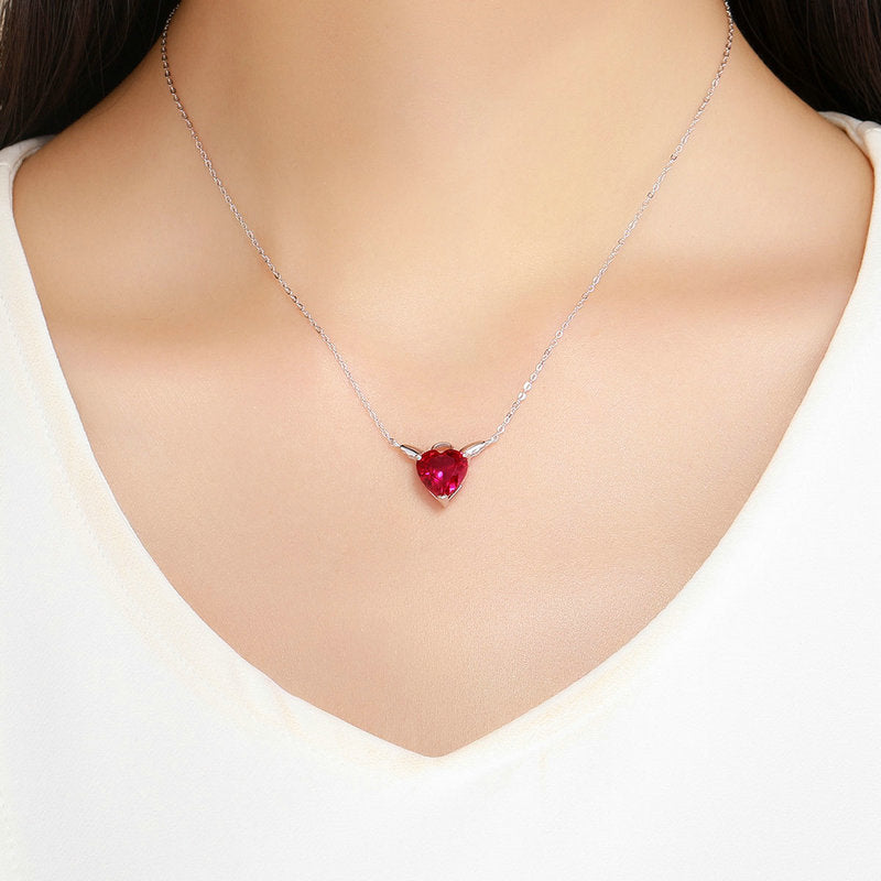 Angel Red Heart Necklace in 925 Sterling Silver - Aspect Jewellery