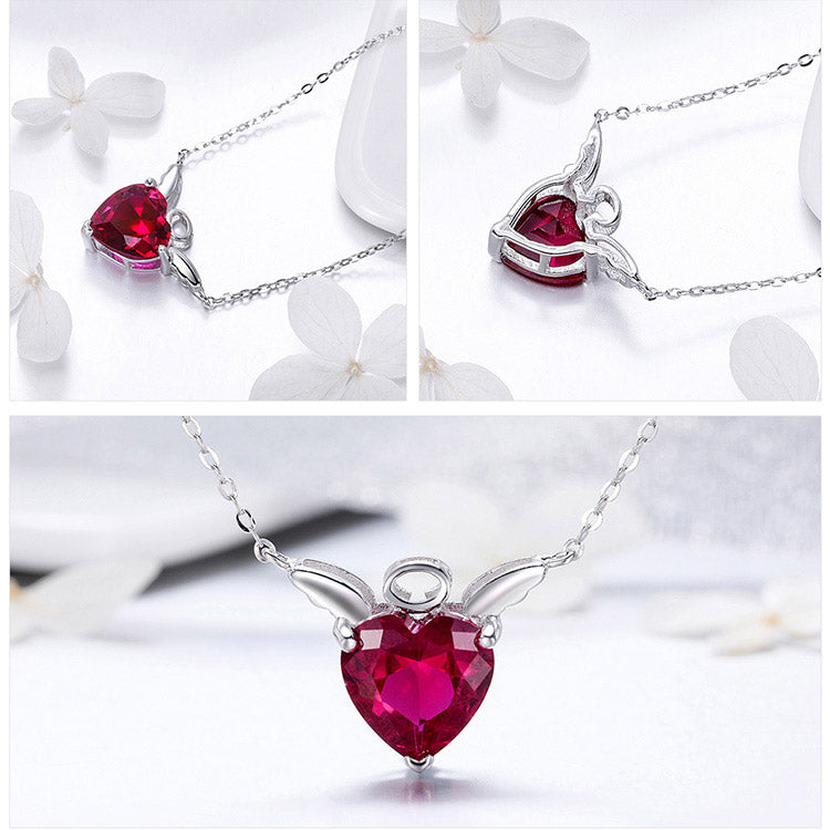 Angel Red Heart Necklace in 925 Sterling Silver - Aspect Jewellery