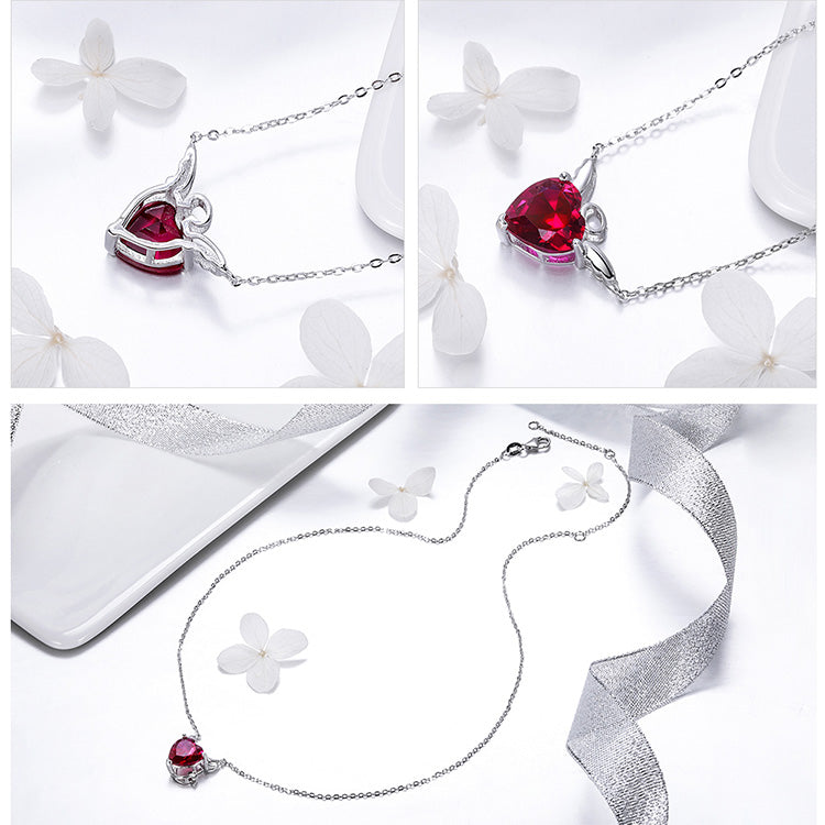 Angel Red Heart Necklace in 925 Sterling Silver - Aspect Jewellery