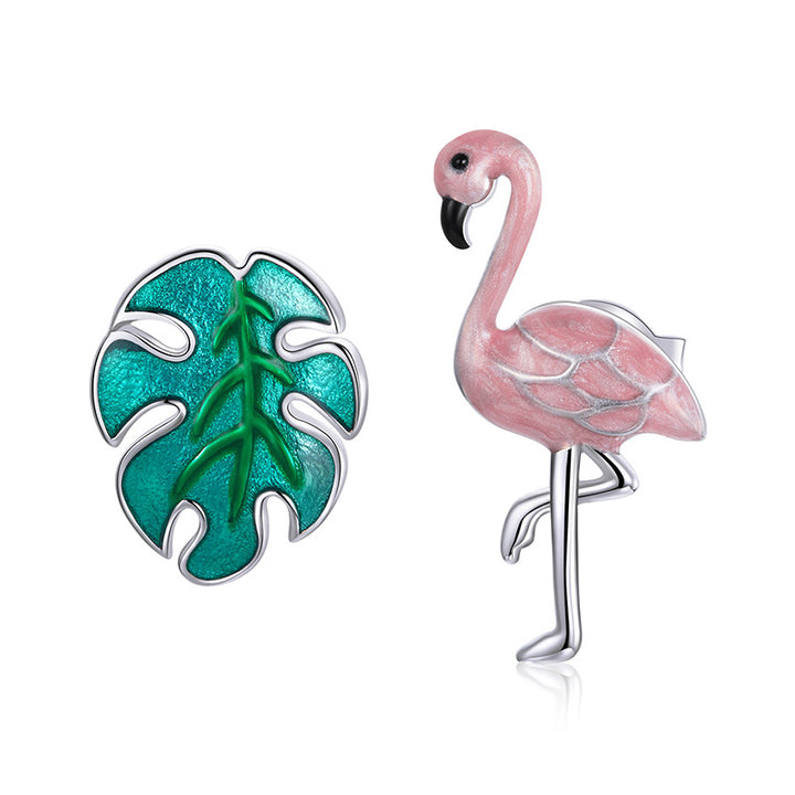 Asymmetric Flamingo Summer Earrings in 925 Sterling Silver - Aspect Jewellery