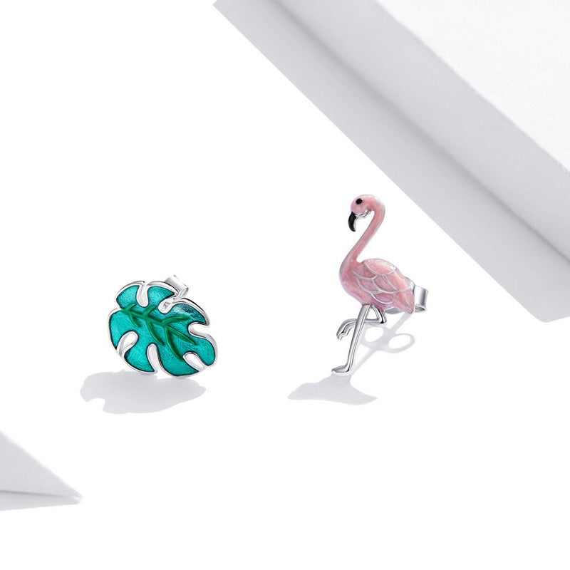 Asymmetric Flamingo Summer Earrings in 925 Sterling Silver - Aspect Jewellery