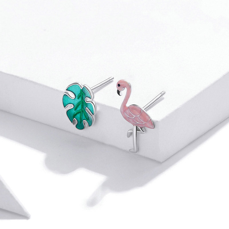 Asymmetric Flamingo Summer Earrings in 925 Sterling Silver - Aspect Jewellery