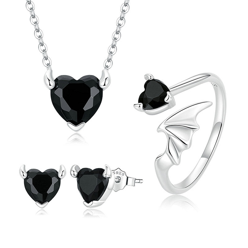 Black Heart Jewellery Set in Sterling Silver- Aspect Jewellery