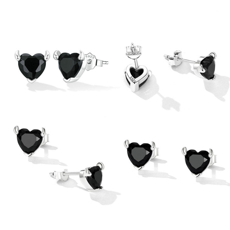 Black Heart Earrings in 925 Sterling Silver - Aspect Jewellery