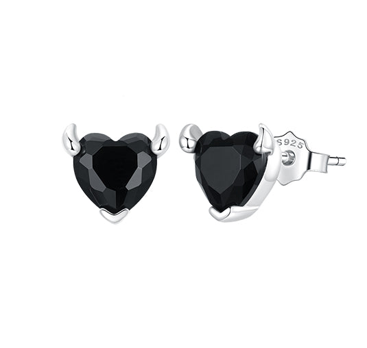 Black Heart Earrings in 925 Sterling Silver - Aspect Jewellery