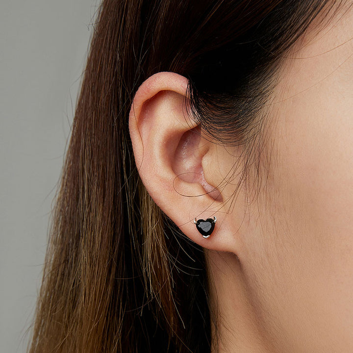 Black Heart Earrings in 925 Sterling Silver - Aspect Jewellery