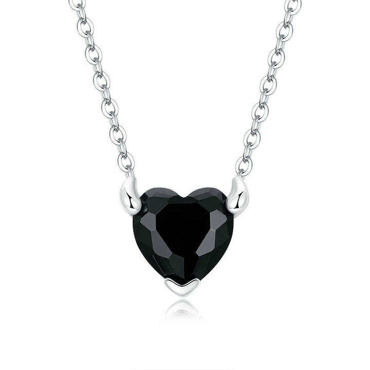 Black Heart Necklace in 925 Sterling Silver - Aspect Jewellery