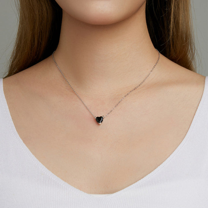 Black Heart Necklace in 925 Sterling Silver - Aspect Jewellery