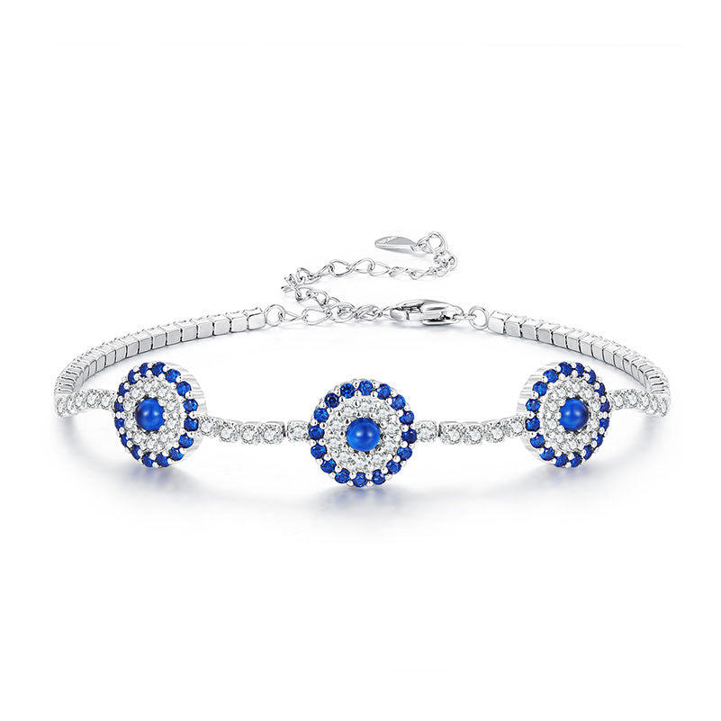 Blue Circle Tennis Bracelet in 925 Sterling Silver Plated Platinum - Aspect Jewellery