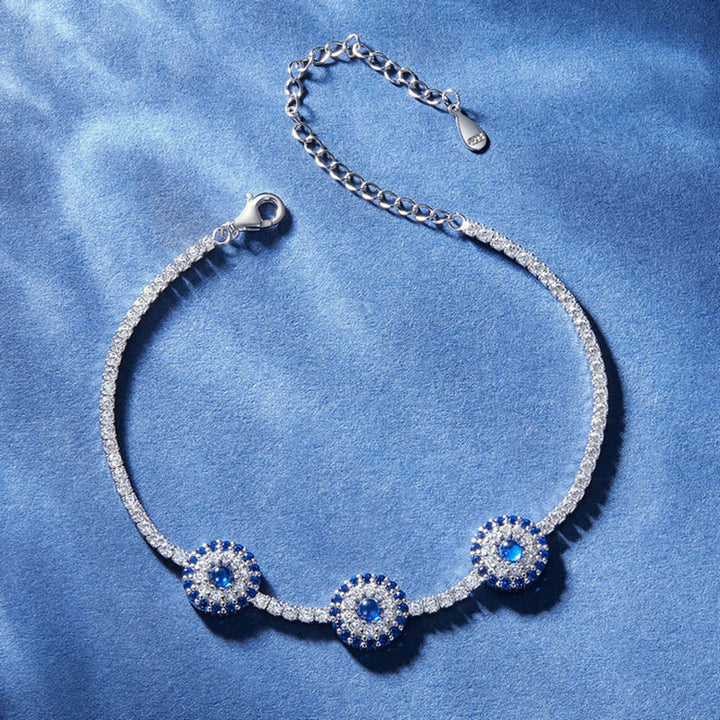 Blue Circle Tennis Bracelet in 925 Sterling Silver Plated Platinum - Aspect Jewellery