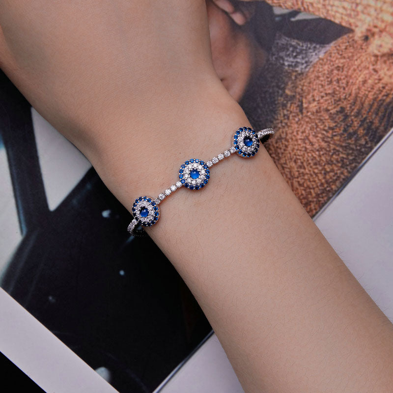 Blue Circle Tennis Bracelet in 925 Sterling Silver Plated Platinum - Aspect Jewellery