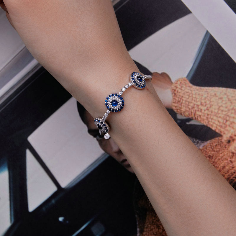 Blue Circle Tennis Bracelet in 925 Sterling Silver Plated Platinum - Aspect Jewellery