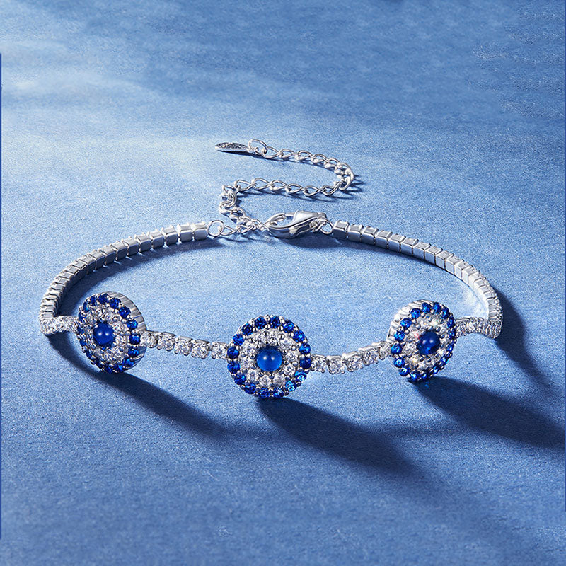 Blue Circle Tennis Bracelet in 925 Sterling Silver Plated Platinum - Aspect Jewellery