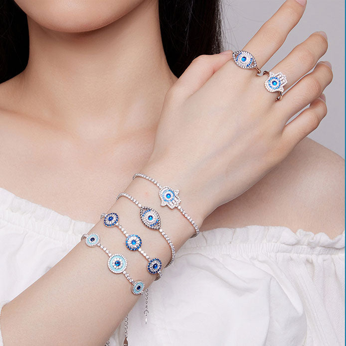 Blue Circle Tennis Bracelet in 925 Sterling Silver Plated Platinum - Aspect Jewellery