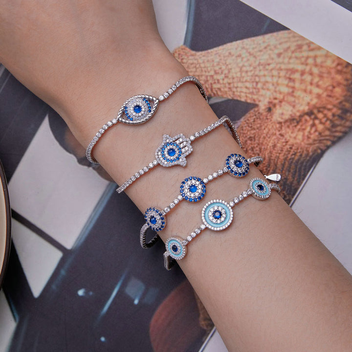 Blue Circle Tennis Bracelet in 925 Sterling Silver Plated Platinum - Aspect Jewellery