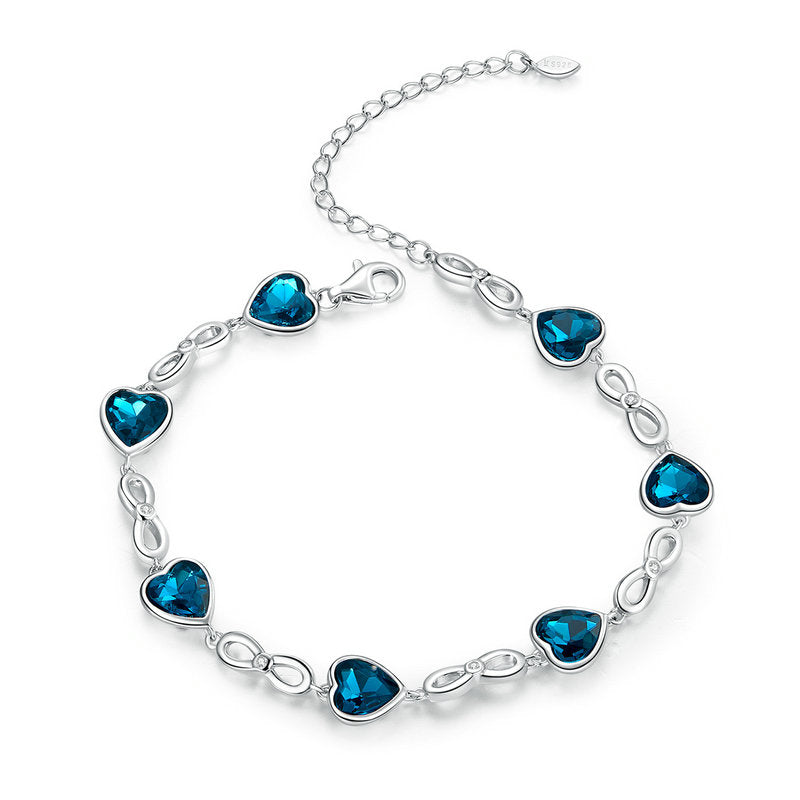 Austrian Crystals Blue Ocean Hearts Bracelet in 925 Sterling Silver - Aspect Jewellery