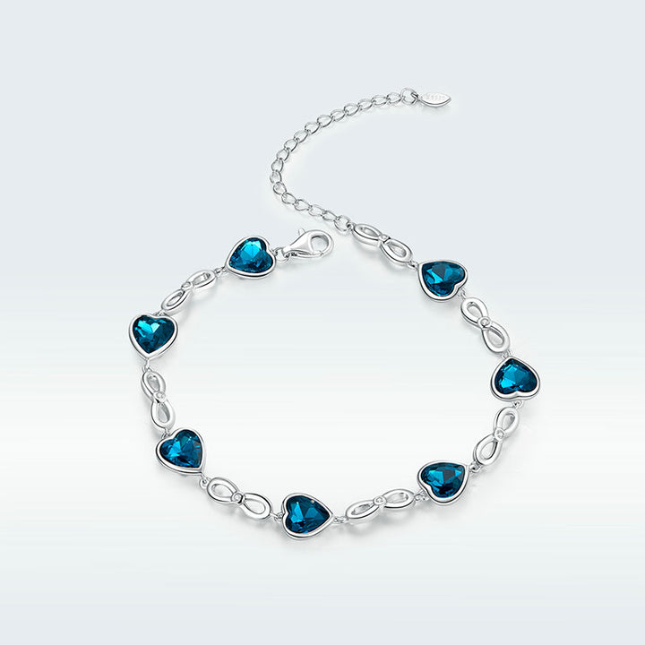 Blue Ocean Hearts Bracelet - Platinum Plated