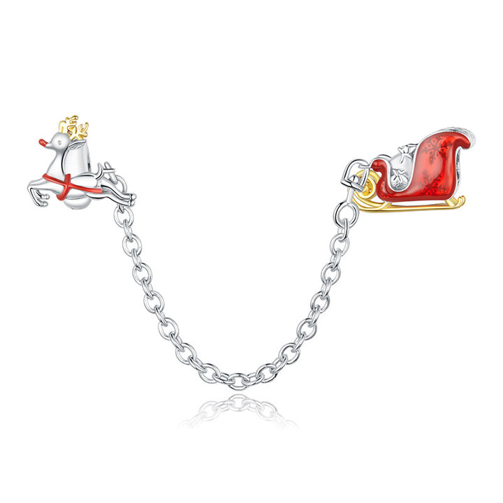 Reindeer Christmas Safety Chain Charm in 925 Sterling Silver - Aspect Jewellery