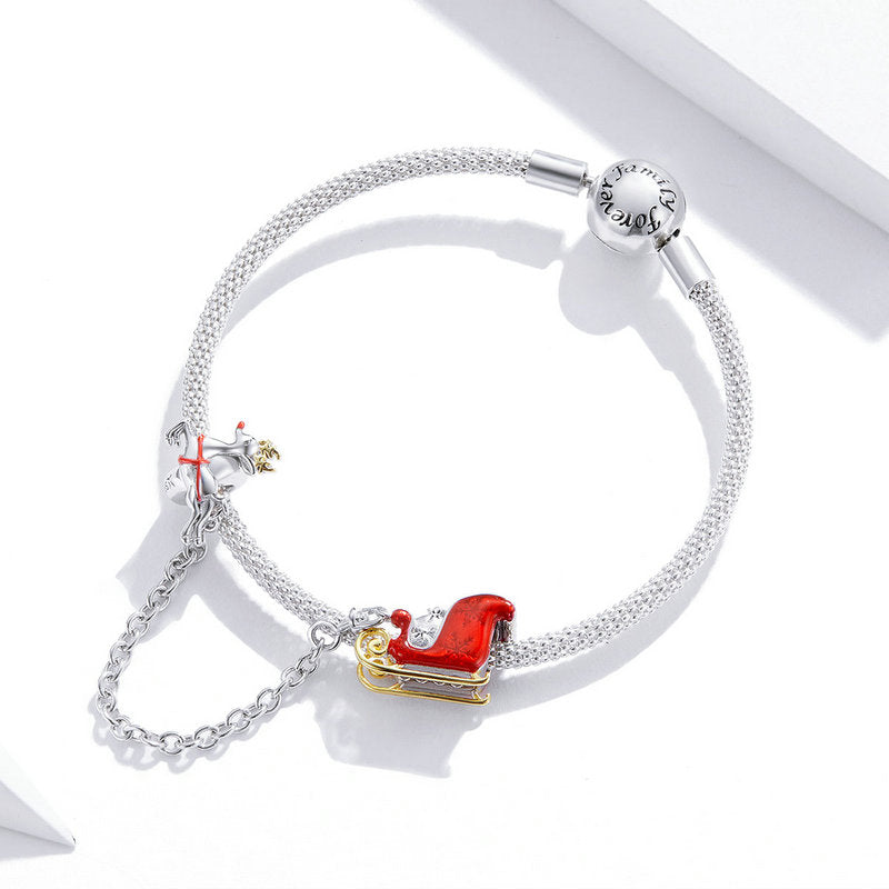 Reindeer Christmas Safety Chain Charm in 925 Sterling Silver - Aspect Jewellery