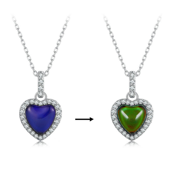 Color Changing Blue Green Heart Mood Necklace in 925 Sterling Silver - Aspect Jewellery