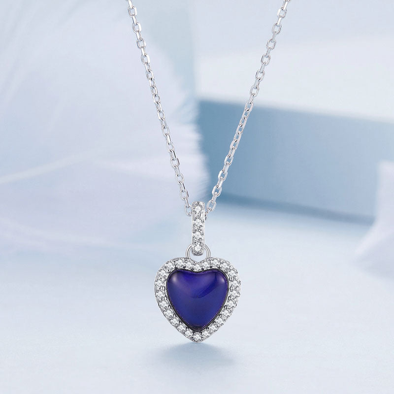 Color Changing Blue Green Heart Mood Necklace in 925 Sterling Silver - Aspect Jewellery