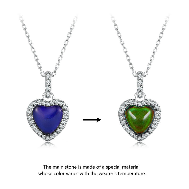 Color Changing Heart Mood Necklace - Sterling Silver