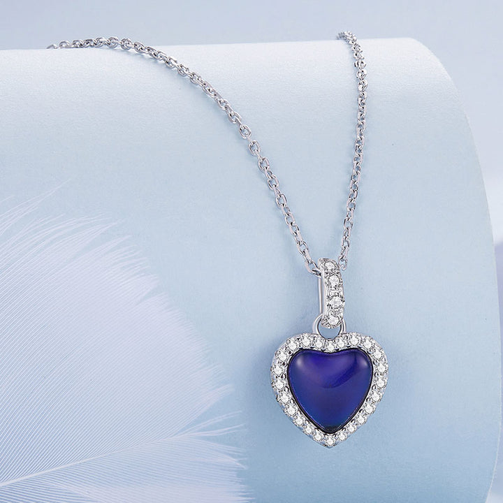 Color Changing Blue Green Heart Mood Necklace in 925 Sterling Silver - Aspect Jewellery