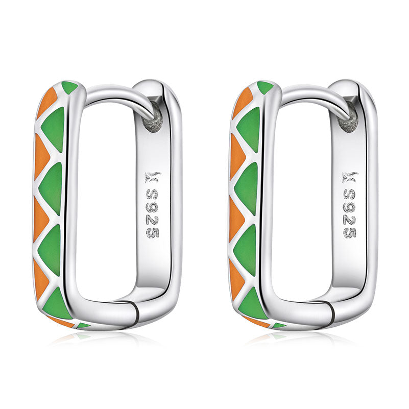 Colorful Square Hoop Earrings in 925 Sterling Silver, Enameled - Aspect Jewellery