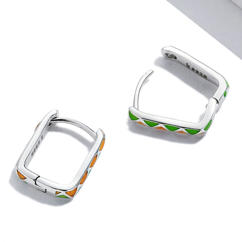 Colorful Square Hoop Earrings in 925 Sterling Silver, Enameled - Aspect Jewellery