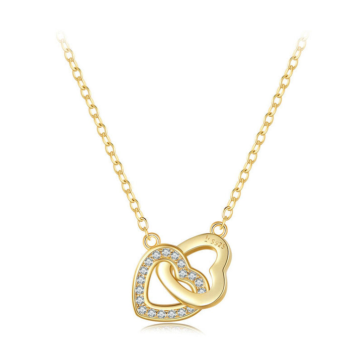 Connected Interlocking Heart Necklace in 925 Sterling Silver Gold Plated - Aspect Jewellery