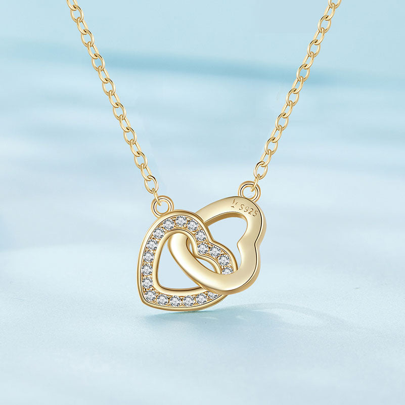 Connected Interlocking Heart Necklace in 925 Sterling Silver Gold Plated - Aspect Jewellery