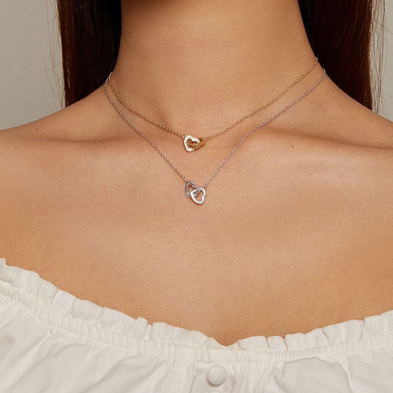 Connected Interlocking Heart Necklace in 925 Sterling Silver Gold Plated - Aspect Jewellery