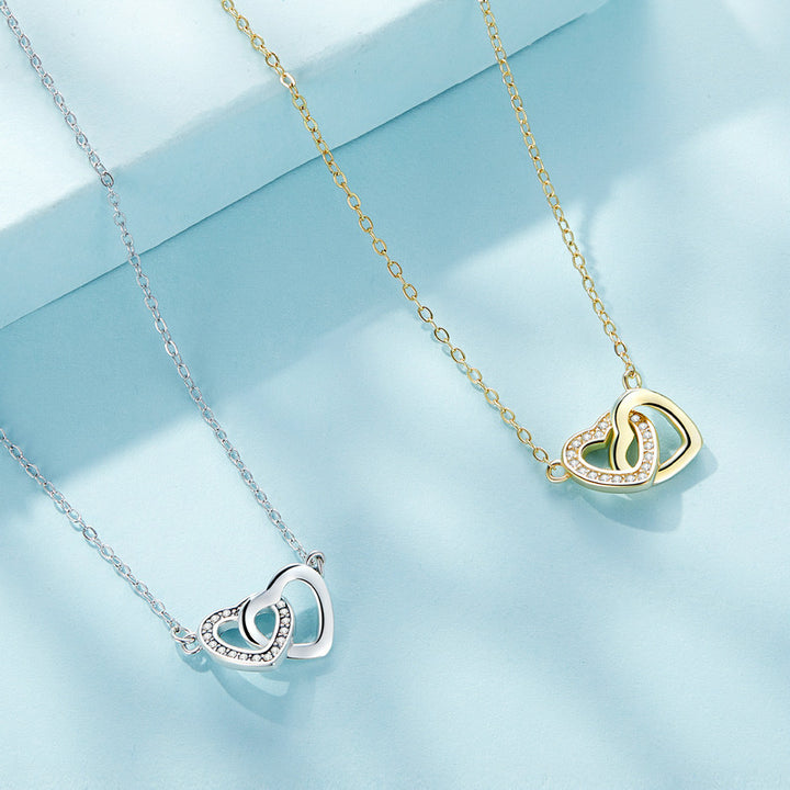 Connected Interlocking Heart Necklace in 925 Sterling Silver Gold Plated - Aspect Jewellery