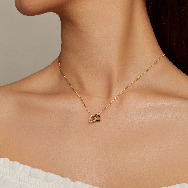 Connected Interlocking Heart Necklace in 925 Sterling Silver Gold Plated - Aspect Jewellery