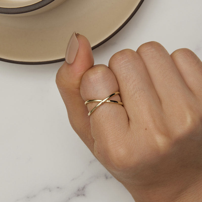 Criss Cross Geometric Ring in Sterling Silver - Aspect Jewellery#color_gold