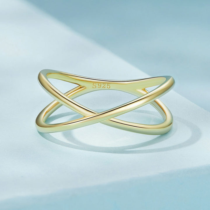 Criss Cross Geometric Ring in Sterling Silver - Aspect Jewellery#color_gold