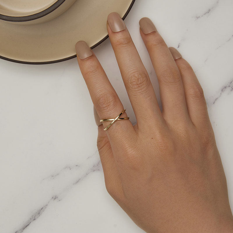 Criss Cross Geometric Ring in Sterling Silver - Aspect Jewellery#color_gold