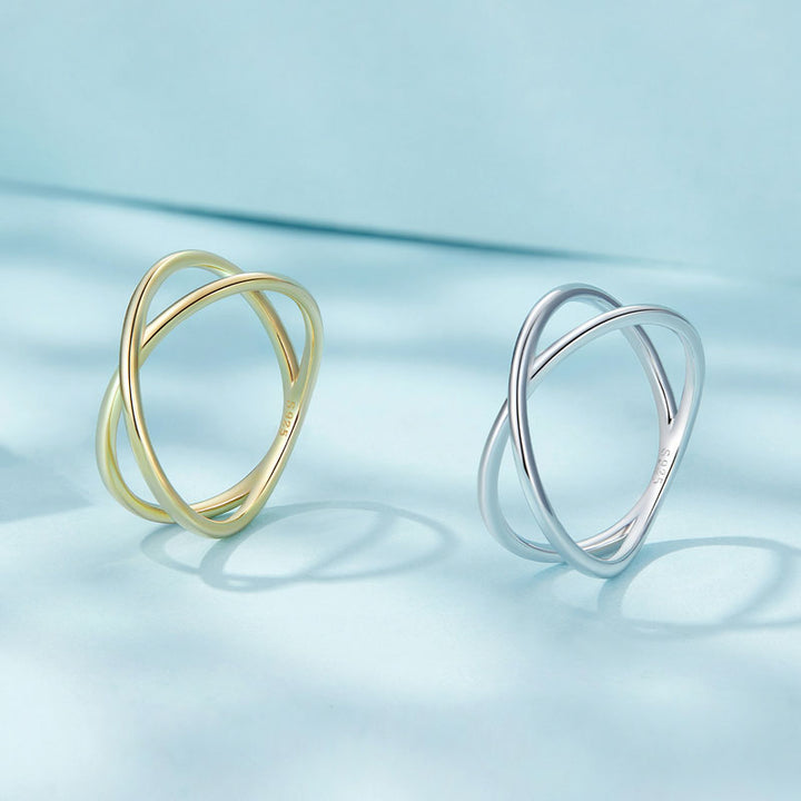 Criss Cross Geometric Ring in Sterling Silver - Aspect Jewellery#color_gold