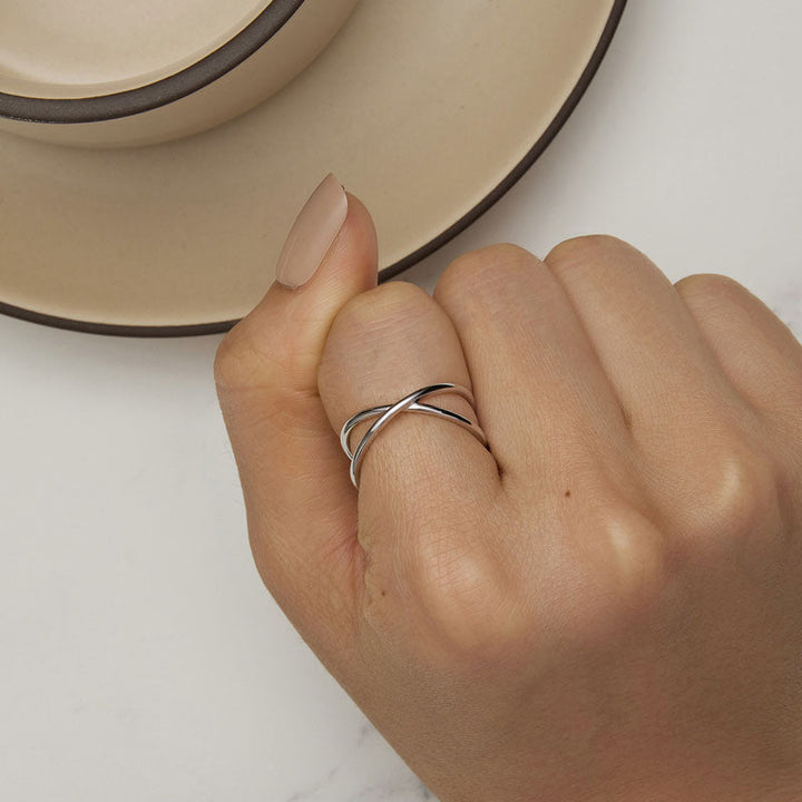 Criss Cross Geometric Ring in Sterling Silver - Aspect Jewellery#color_silver