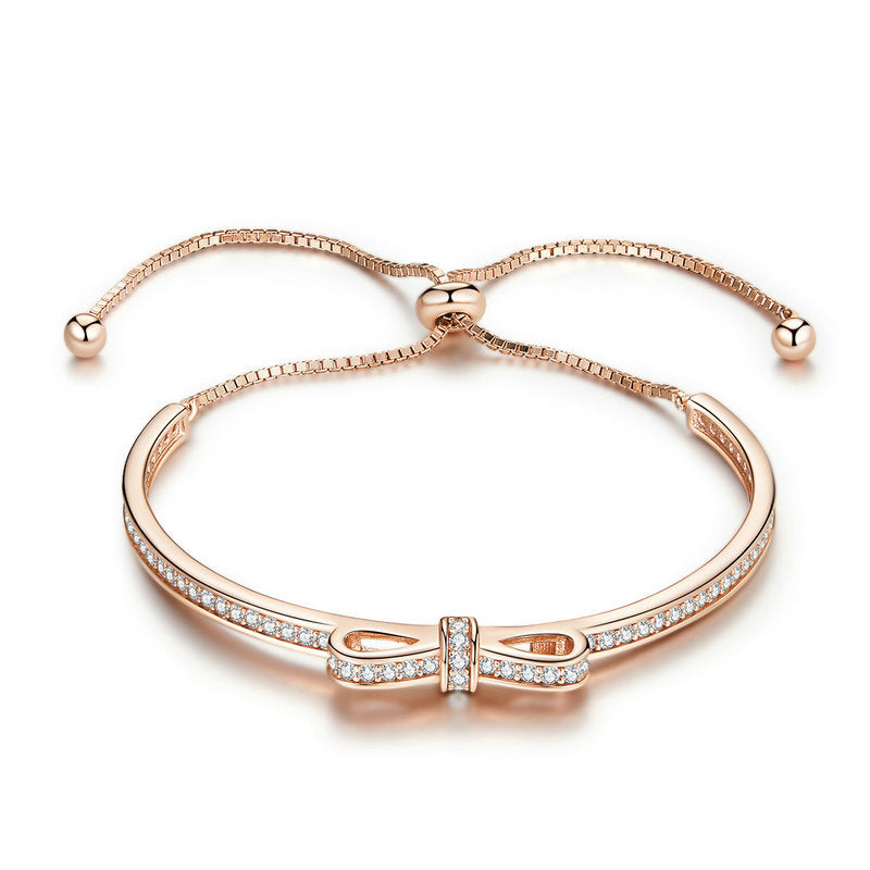 Cute Crystal Bow Bracelet in 925 Sterling Silver Rose Gold Plated - Aspect Jewellery