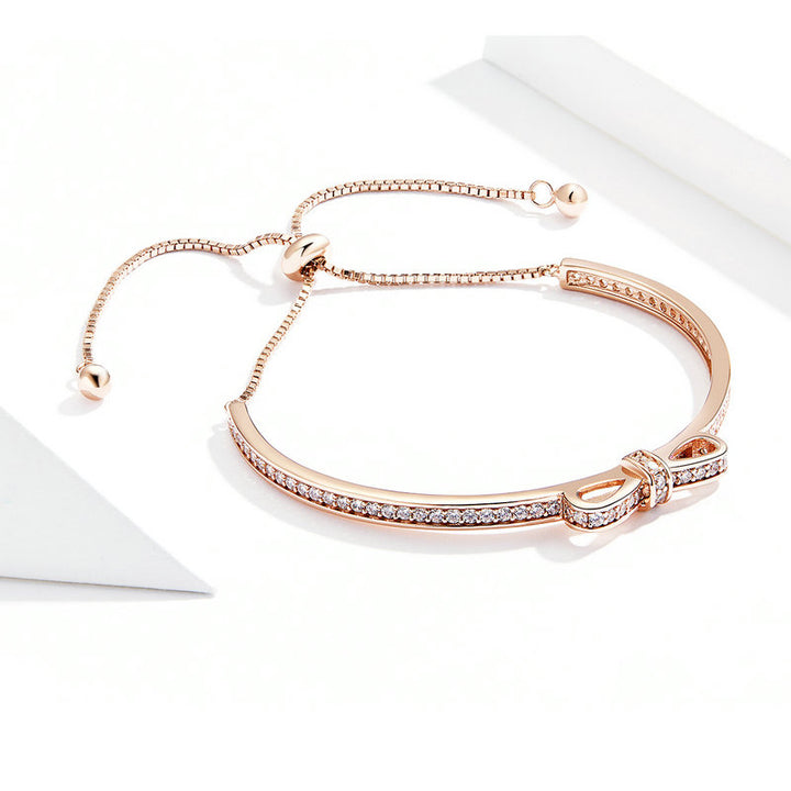 Cute Crystal Bow Bracelet in 925 Sterling Silver Rose Gold Plated - Aspect Jewellery