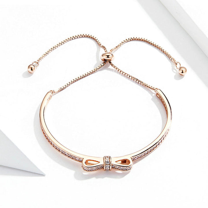 Cute Crystal Bow Bracelet in 925 Sterling Silver Rose Gold Plated - Aspect Jewellery