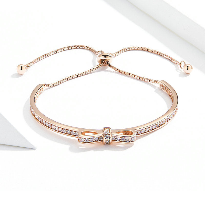 Cute Crystal Bow Bracelet in 925 Sterling Silver Rose Gold Plated - Aspect Jewellery