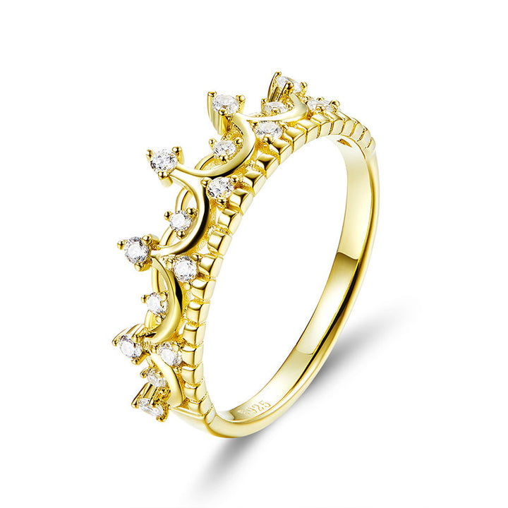 Crystal Crown Ring Sterling Silver Gold Plated - Aspect Jewellery