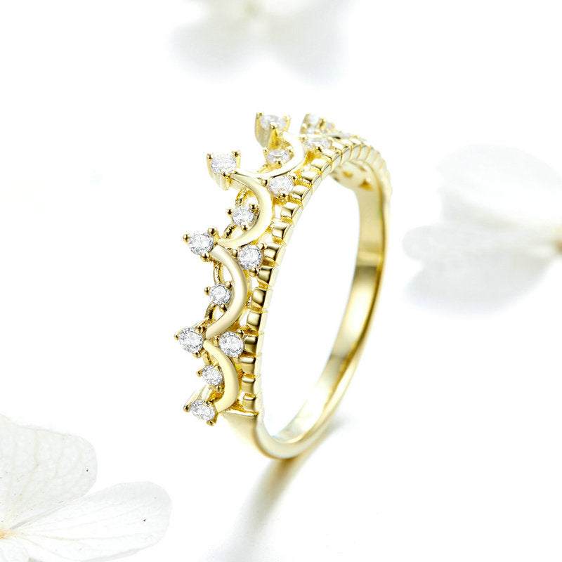 Crystal Crown Ring Sterling Silver Gold Plated - Aspect Jewellery