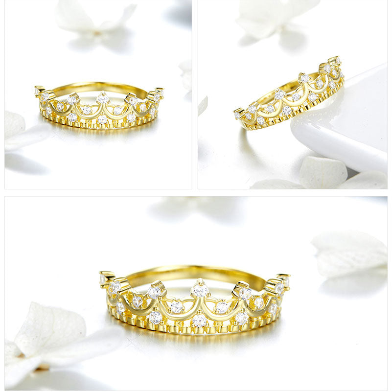 Crystal Crown Ring Sterling Silver Gold Plated - Aspect Jewellery