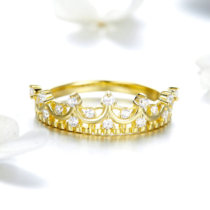 Crystal Crown Ring Sterling Silver Gold Plated - Aspect Jewellery